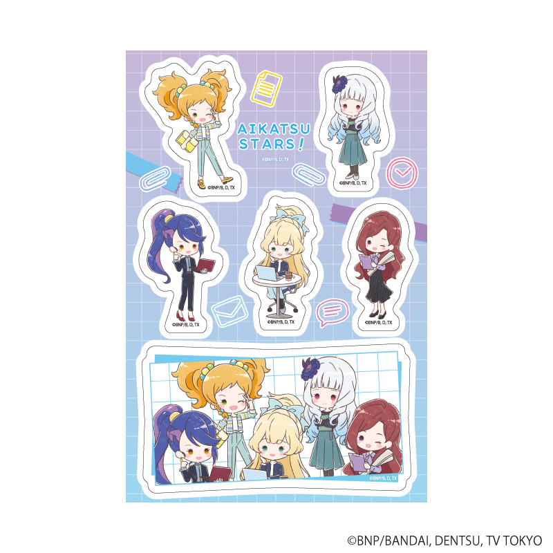 PETANTシール「アイカツスターズ！」10/ゆず＆リリィ＆ひめ＆ツバサ＆夜空 オフィスガールver.(グラフアートイラスト)