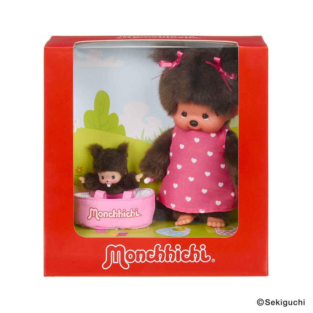 20cm Monchhichi w/Bebichhichi in the Cot